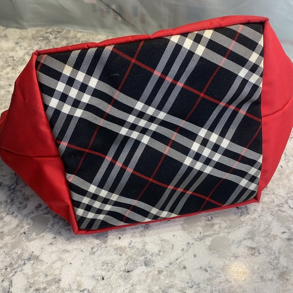 Burberry Blue Label Mini Red Tote w/ Nova Check Print EUC - Picture 3 of 11